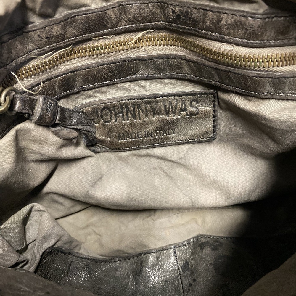 Johnny Was Leather Purse Bag Brown Crossbody Woven Hobo Italy Boho No‎ Strap - Picture 10 of 13